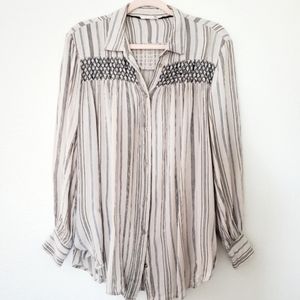 Anthropologie Floreat Norfolk Striped Smocked Button Down Longsleeve Tunic Small